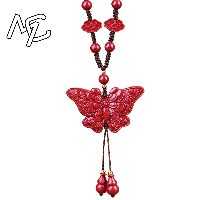 Butterfly Pendant Necklace - Mode Rode Cinnaber Jade Vlinder Hanger