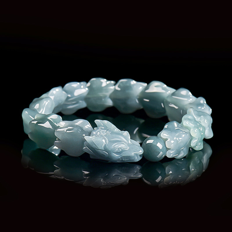 Jewelry & Watches Sp Zo O - Blauwe Birmese Jadeïet Draak Armband Gesneden