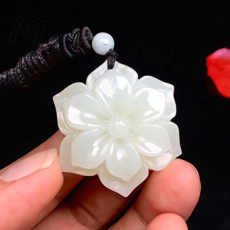 Jewelry & Watches Sp Zo O - Natuurlijke Chinese witte jade vijfhoekige bloem
