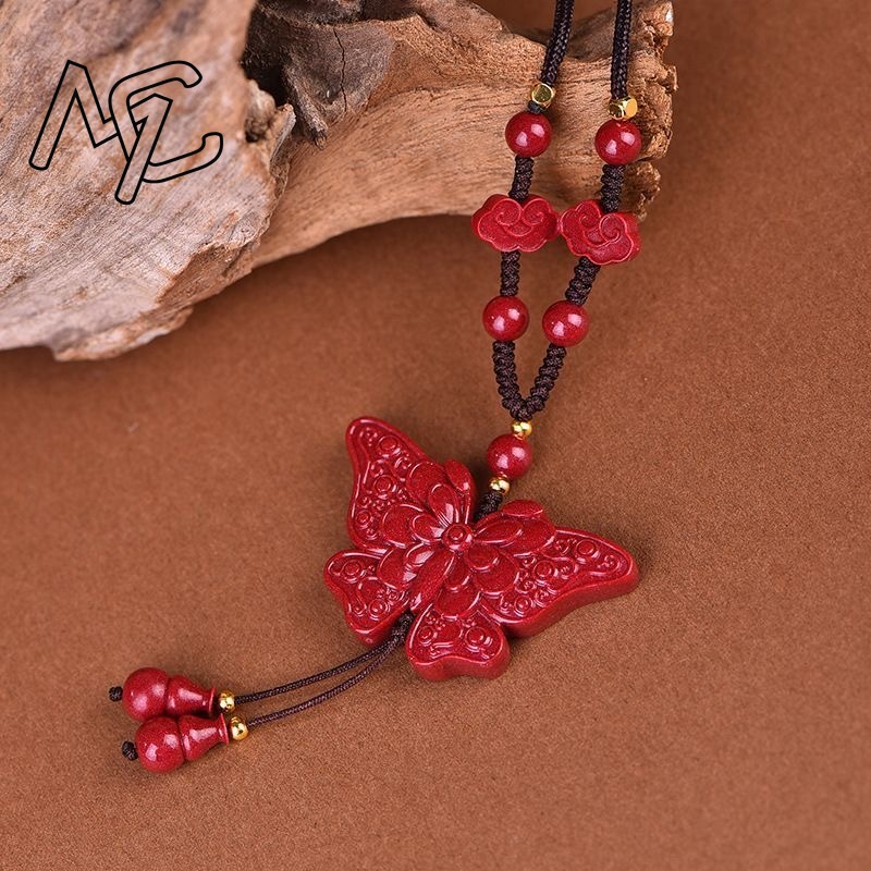 Mode Rode Cinnaber Jade Vlinde - Butterfly Pendant Necklace recensie en prijs