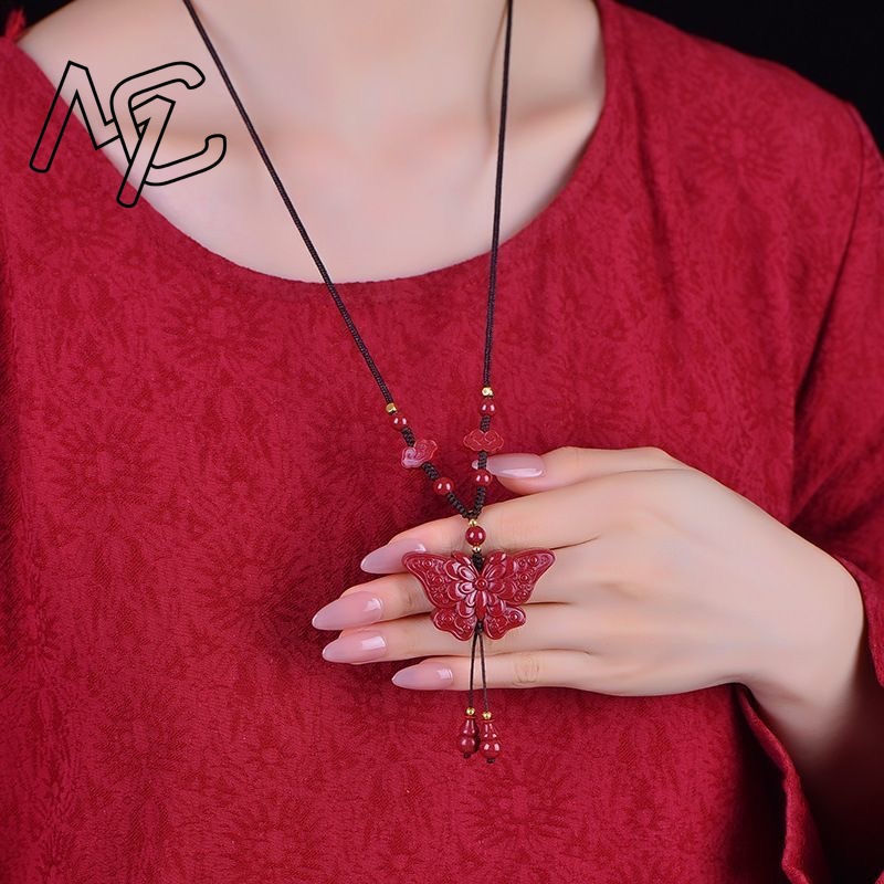 Mode Rode Cinnaber Jade Vlinde - Butterfly Pendant Necklace recensie en prijs